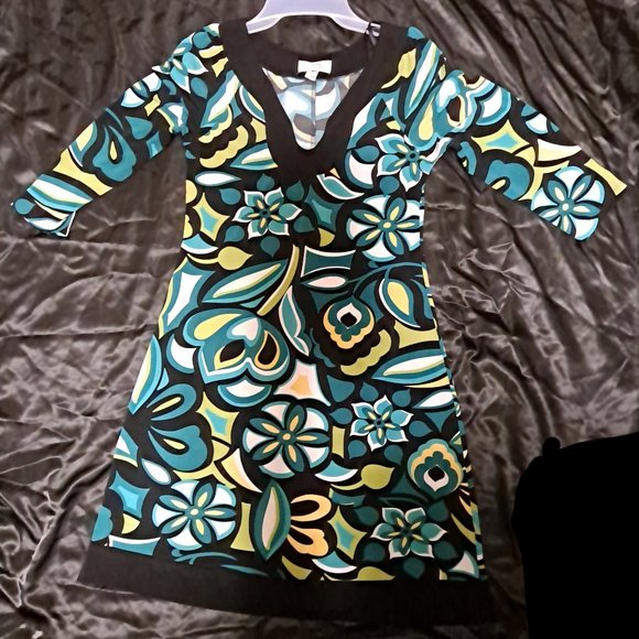 Black Green White Yellow Multicolor Retro Dress - Picture 1 of 3